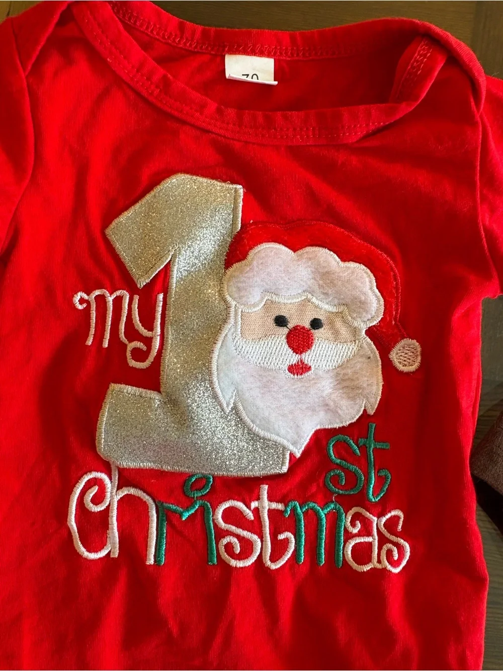 Red Santa Christmas Baby Onesie & Brown Graphic Long-Sleeve Onesie - 2 Pack